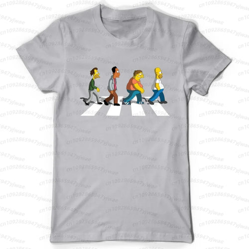 2026 Men Simpsons Dad Sidewalk Short Sleeve T Shirt Men Aesthetic Design Graphic Casual Streetwear Fashion Gift Top Men T Shirt