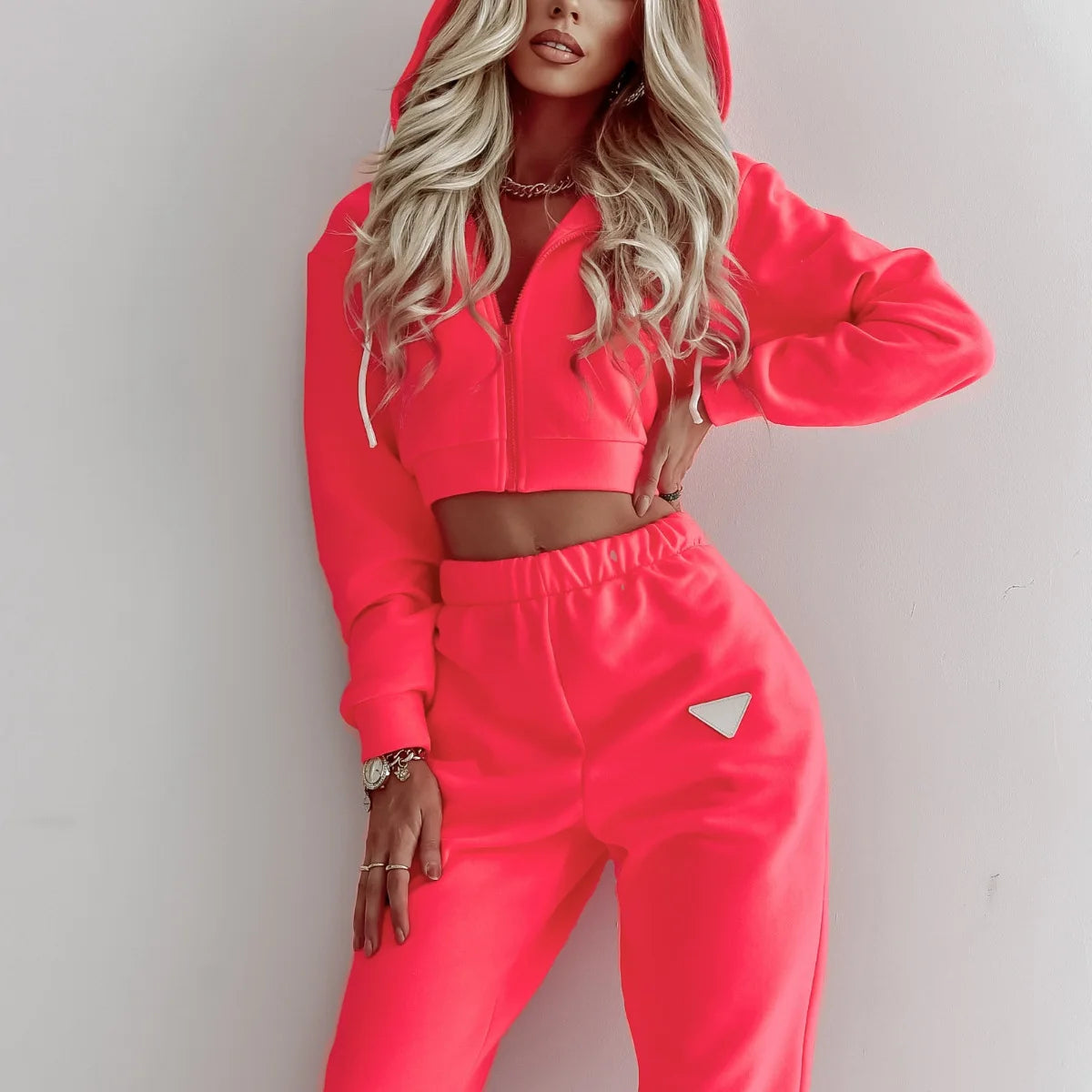 Women's Solid Color Spring Autumn Hooded Pullover Pants Set
