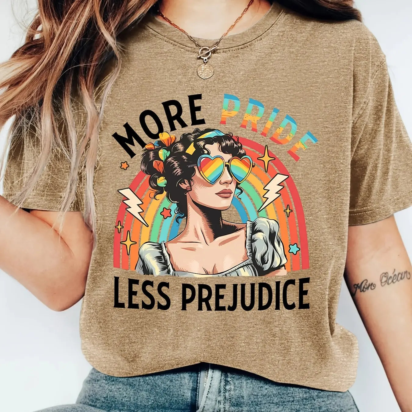 Women Casual Short Sleeve T-Shirt Rainbow Pride Graphic Print Crew Neck Soft Daily Wear Tees
