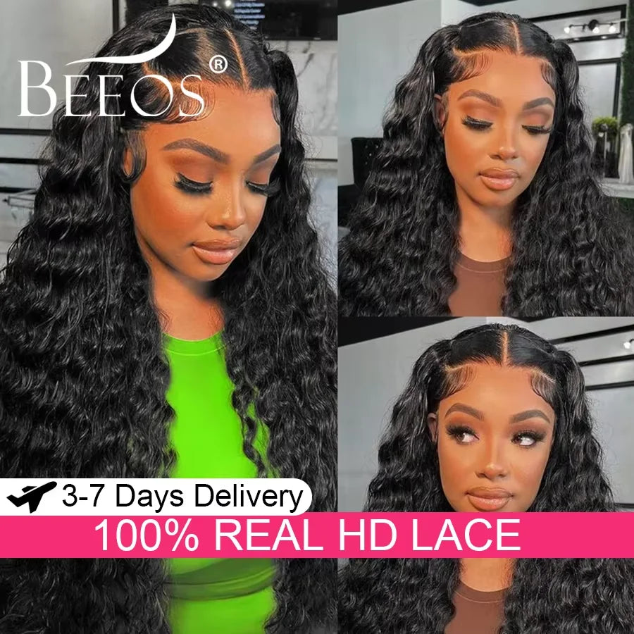 16in-30in #1 Jet Black 13x6 HD Lace Frontal Human Hair Wigs Deep Wave Wigs Ultra Fitted Brazilian Virgin Hair