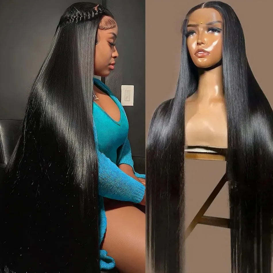 16in-38in Straight Human Hair Wigs Glueless 13X6 HD Transparent Lace Front Wig