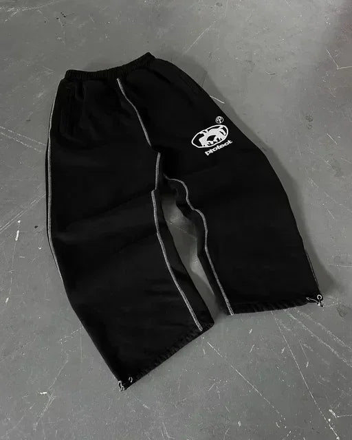 American Letter Patch Retro Double Layer Design Y2K Pants Baggy Sweatpants Men Hip Hop Gothic Elastic Waist Jogging Casual Pants