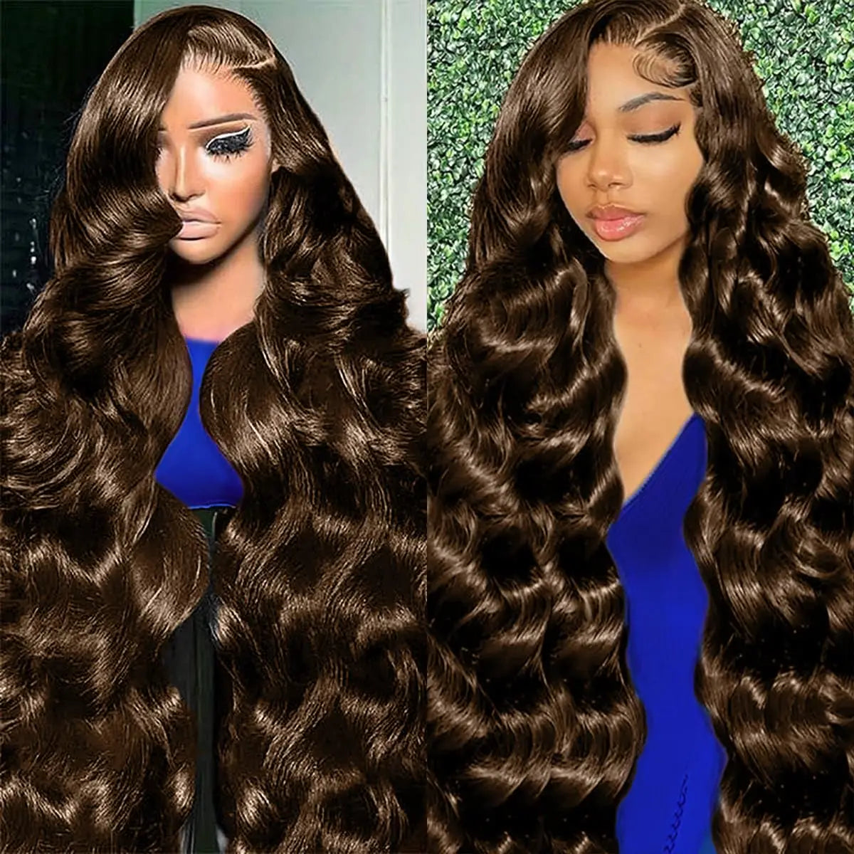 18in-46in Chocolate Brown #4 Colored Human Hair 13x4 HD Lace Front Wig 13x6