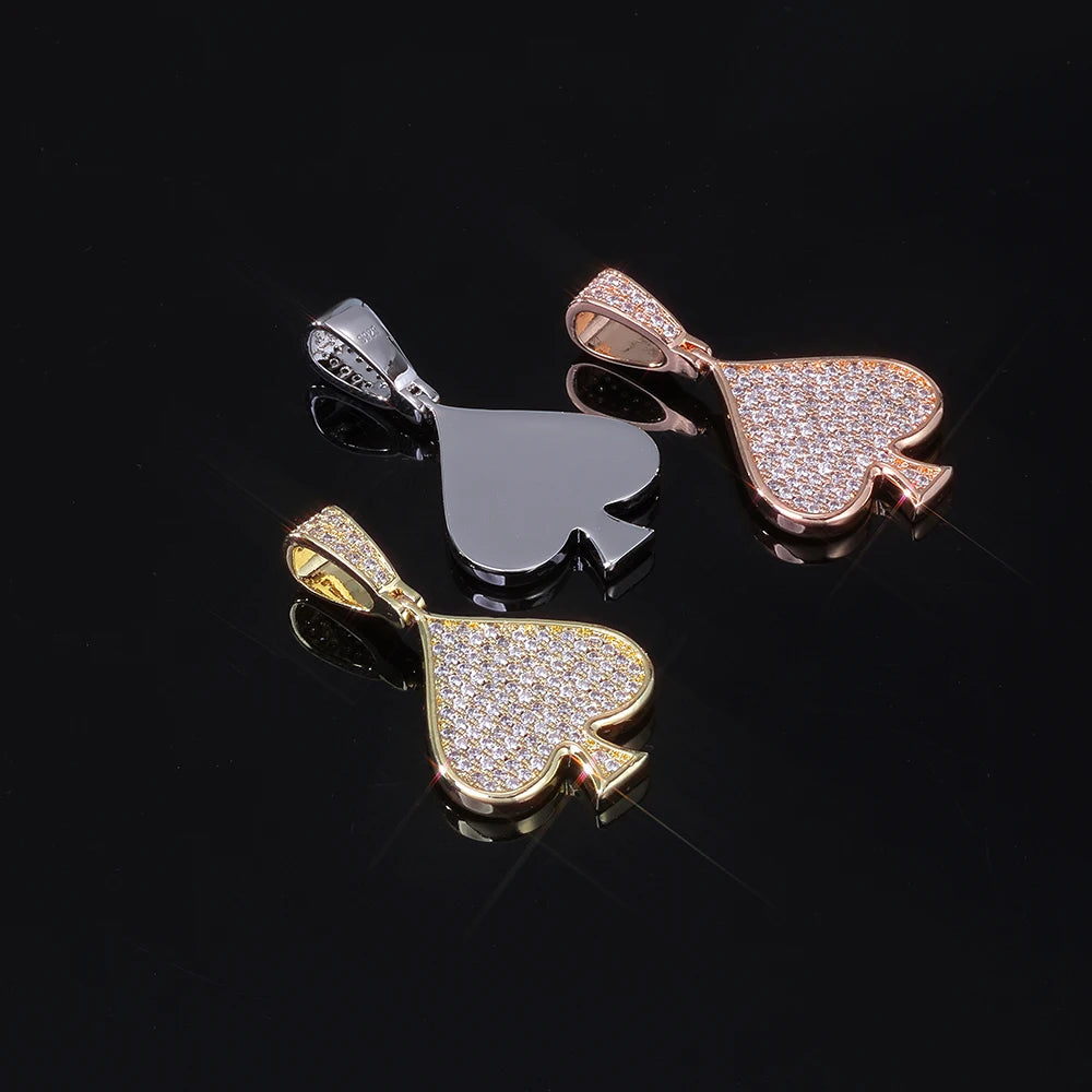 Iced Out VVVS Moissanite Ace Spade Pendant 925 Sterling Silver Poker Sign Charm Pendant