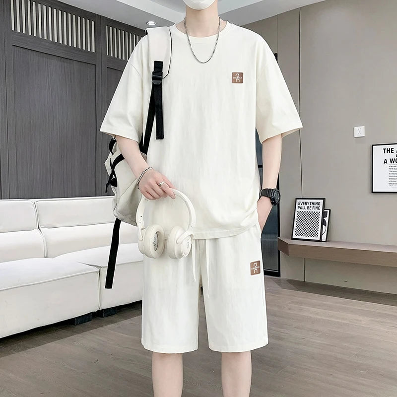 Men's T-Shirt Set New Summer Fashion Unique Tie-Dye Street Style Trendy Sports Casual Two-Piece Suit