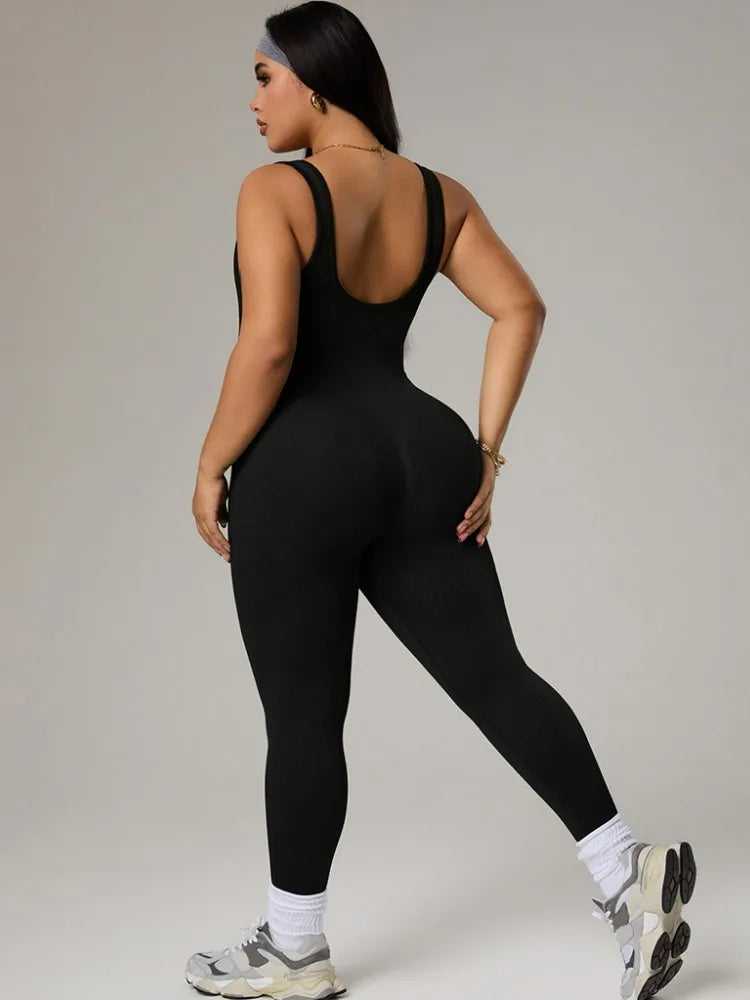 Plus Size Women's Tracksuit Gym Workout Sports Clothes Outfit Backless Jumpsuit Yoga Fitness Overalls Open Back Bodysuits Suit