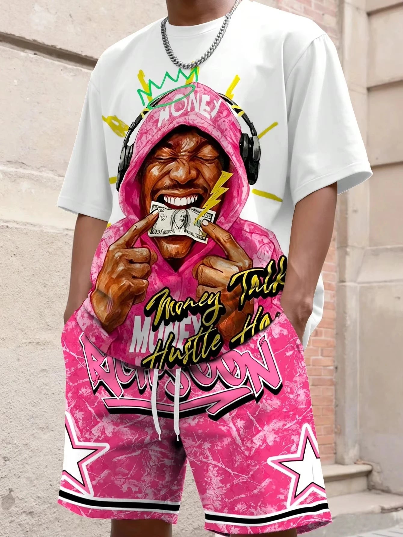 2026 Summer New Men's Short-Sleeved Shorts Set with 3D Pattern Printing - Street Casual Fashion Comfortable and Soft T Shirt