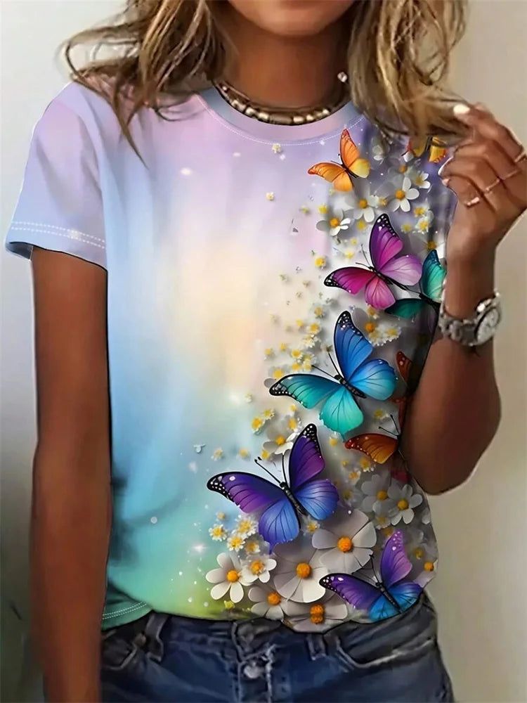 3D Poker Print Women's T-shirt Summer Daily Casual Women's Short-sleeved Top Urban Street Women Fashion Crew-neck Y2K Streetwear