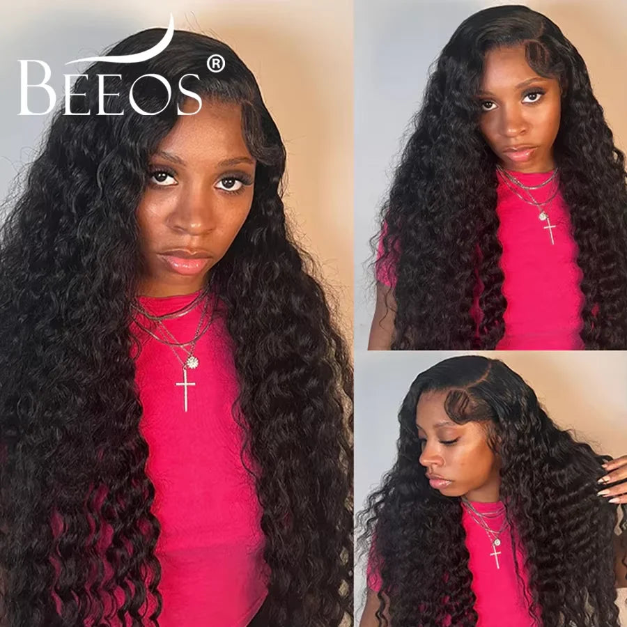 16in-30in #1 Jet Black 13x6 HD Lace Frontal Human Hair Wigs Deep Wave Wigs Ultra Fitted Brazilian Virgin Hair