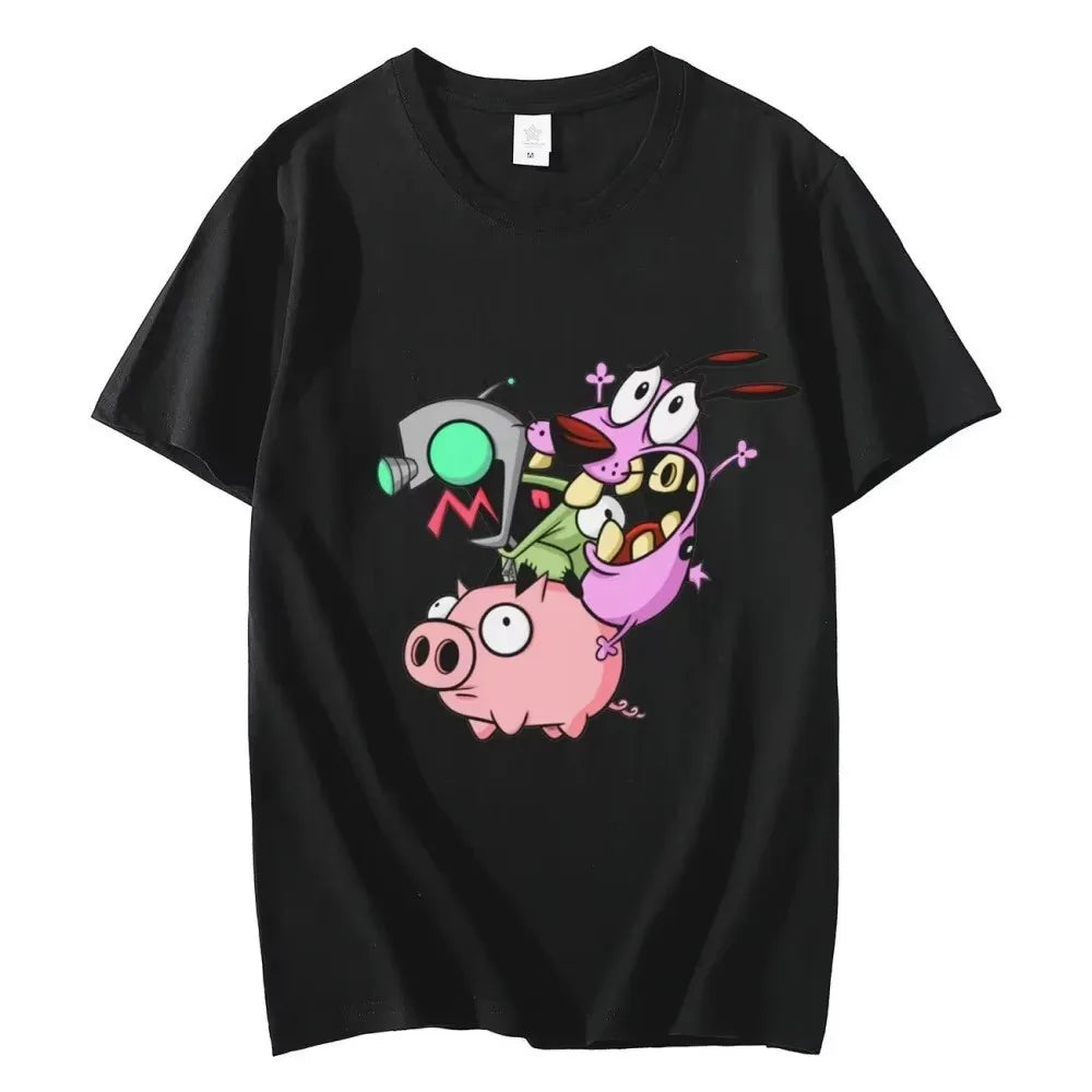Courage The Cowardly Dog Cartoon Graphic Tee Funny Men Summer Short Sleeve Round Neck Cotton T-Shirt
