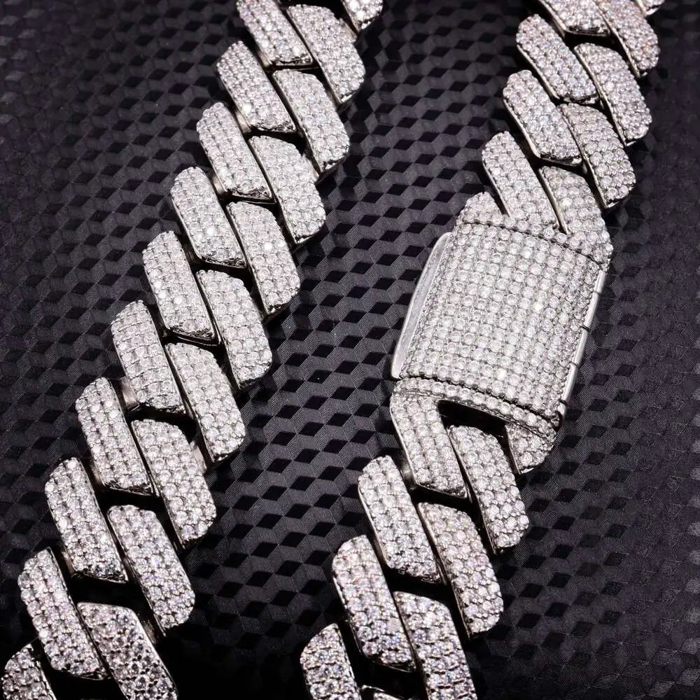 .925 Sterling Silver 19mm Necklace Mojssanite Cuban Link Chain