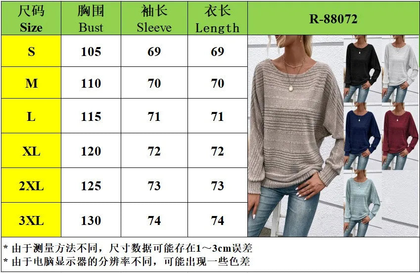 Women's Long Sleeve Round Neck Solid Color Loose Fit Knit Patchwork T Shirt Winter Women's Clothing Urban Women Sweater Style