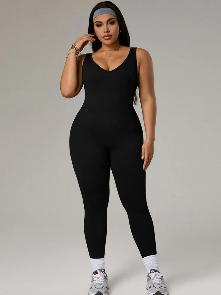 Plus Size Women's Tracksuit Gym Workout Sports Clothes Outfit Backless Jumpsuit Yoga Fitness Overalls Open Back Bodysuits Suit