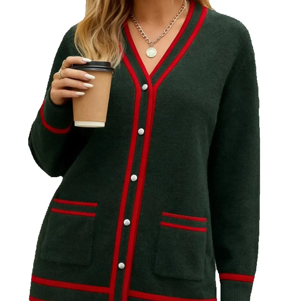Plus‑size women's fall‑winter open‑front cardigan sweater, comfortable, skin‑friendly and fashionable long‑sleeve knit sweater