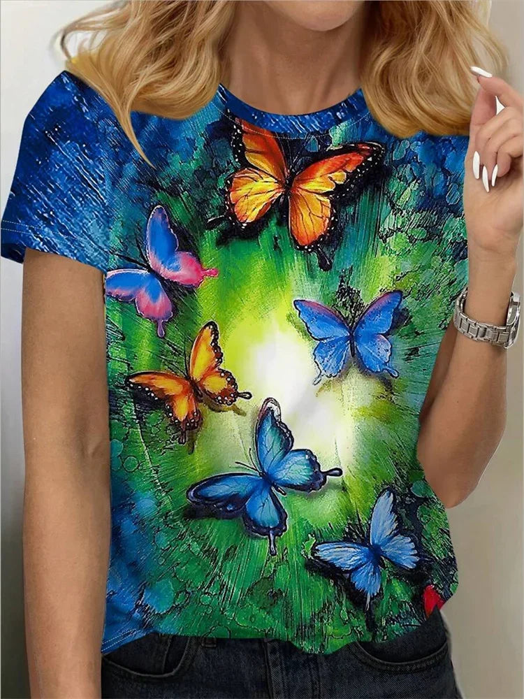 3D Poker Print Women's T-shirt Summer Daily Casual Women's Short-sleeved Top Urban Street Women Fashion Crew-neck Y2K Streetwear