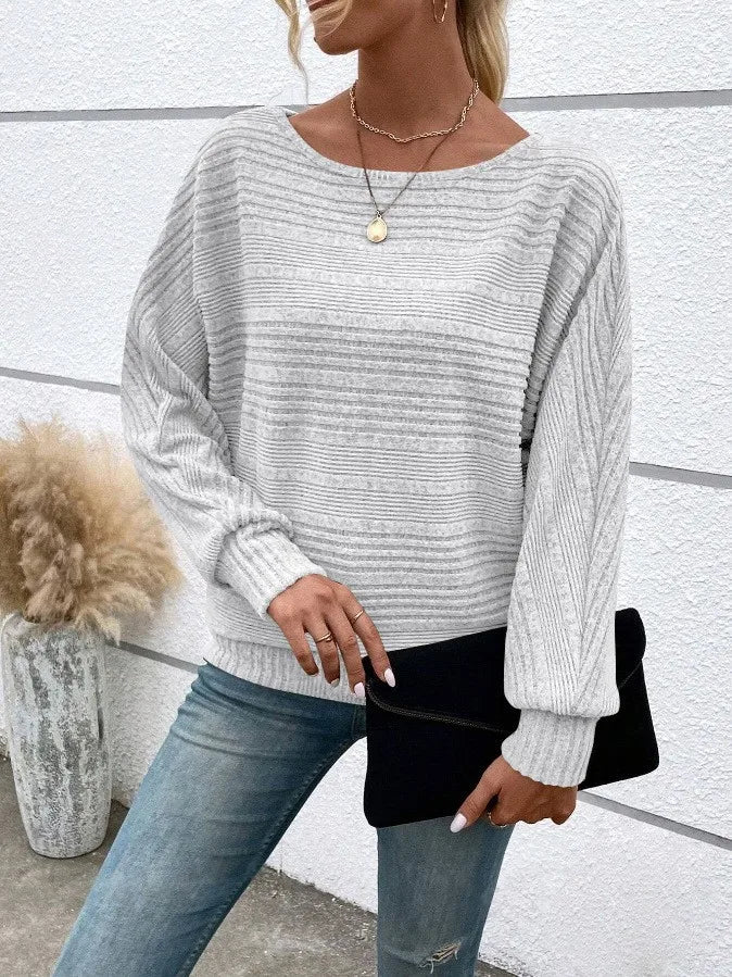 Women's Long Sleeve Round Neck Solid Color Loose Fit Knit Patchwork T Shirt Winter Women's Clothing Urban Women Sweater Style