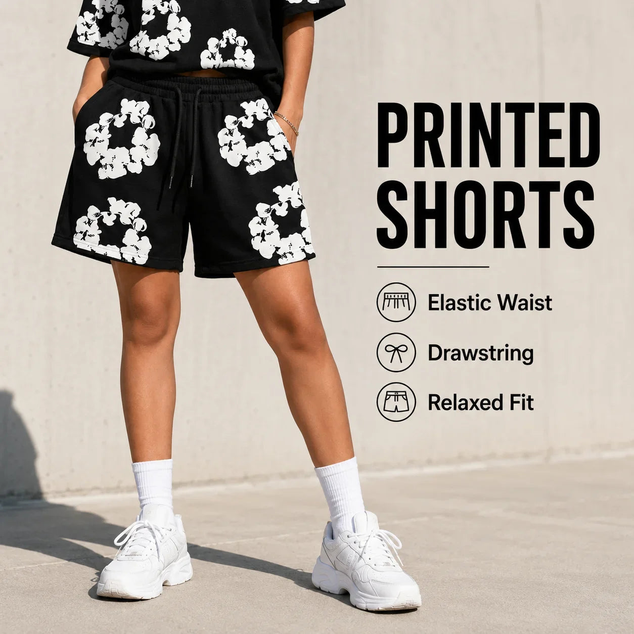 Floral Print T Shirt Shorts Set Oversized Graphic Tee Hip Hop Summer Casual Matching Outfit