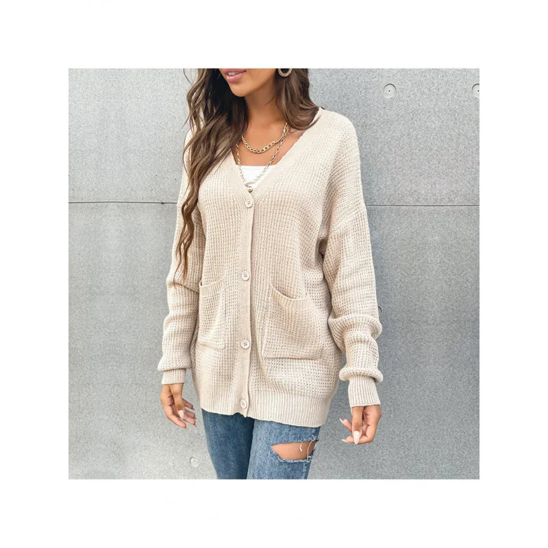 V-Neck Button Pocket Cardigan Sweater Coat for Women