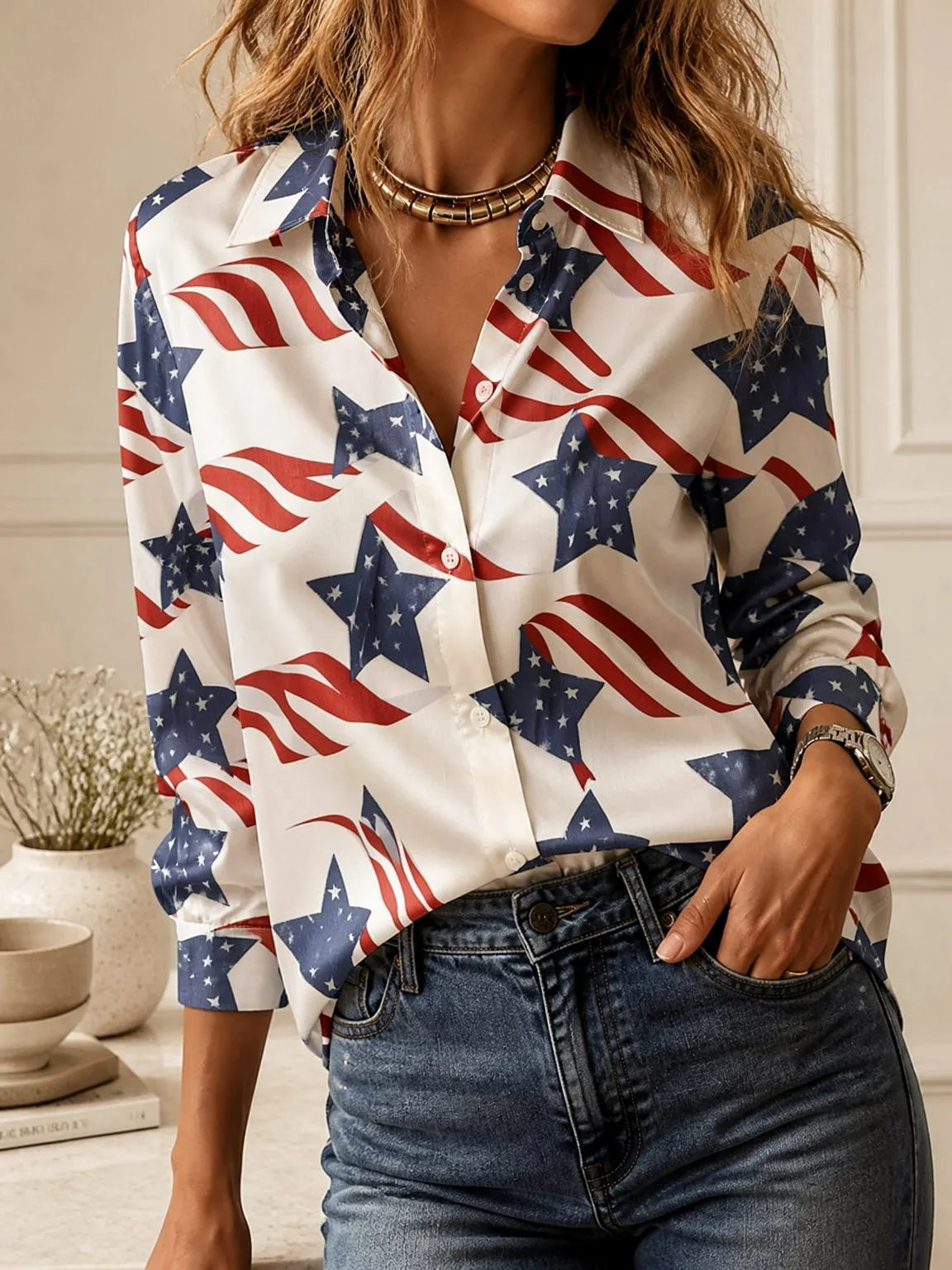 2026Chic Loose Collared Blouse, Ladies Long Sleeve Single Breasted Versatile Weekend Daily Clothes