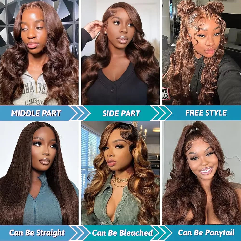 18in-46in Chocolate Brown #4 Colored Human Hair 13x4 HD Lace Front Wig 13x6
