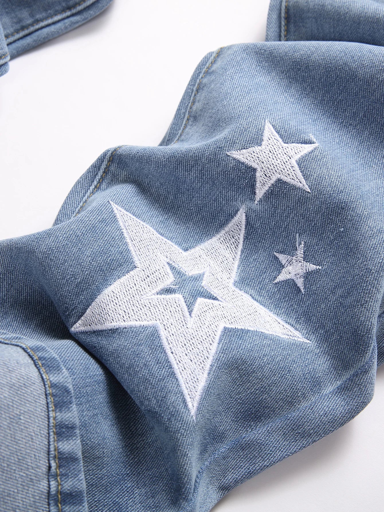 Men's Jeans - Distressed Rips & Embroidered Star Design