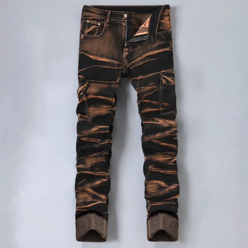 Mens Vintage Fashionable Elastic Pants High Street Straight-leg Trend Casual Male Trousers