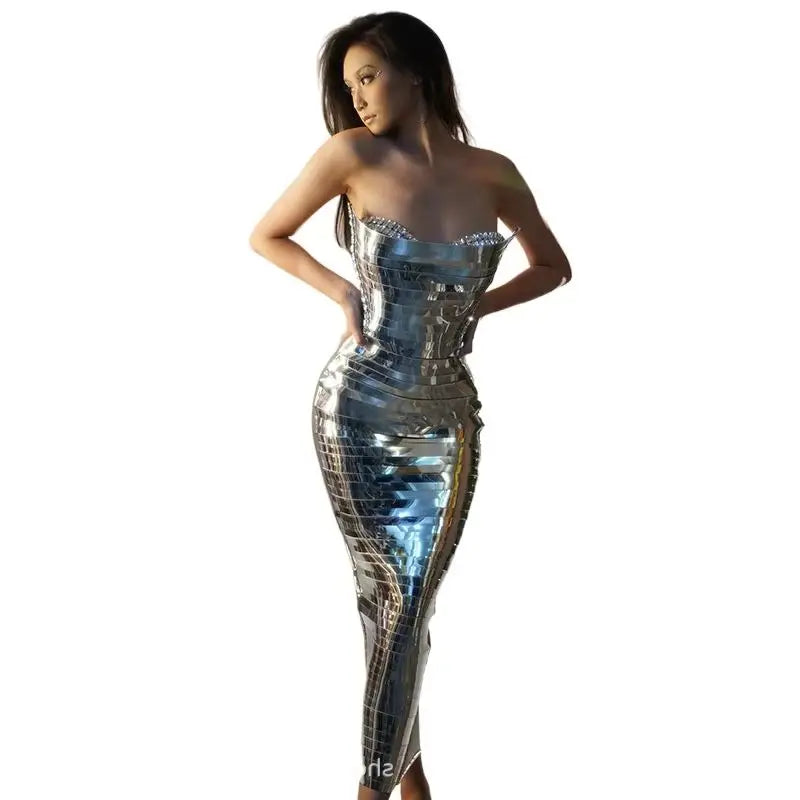 Premium Symphony Blue Temperament Waist Sequin Dress Birthday Studio Photo Model Walk Show Trendy Dress Vestidos Para Graduación