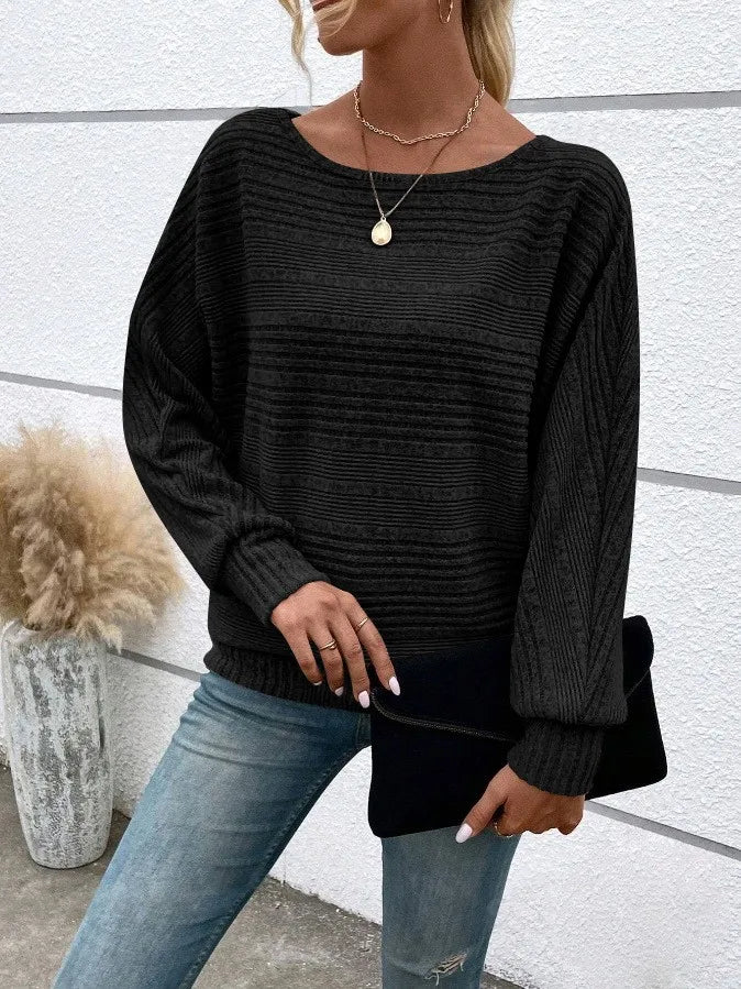 Women's Long Sleeve Round Neck Solid Color Loose Fit Knit Patchwork T Shirt Winter Women's Clothing Urban Women Sweater Style