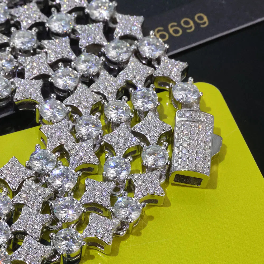 .925 Sterling Silver Moissanite Star Tennis Chain