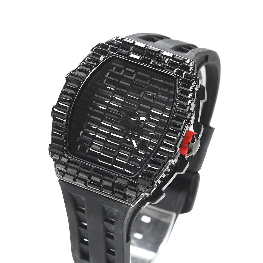 Full Iced Out Baguette Stones Square Watch With Silicone Strap