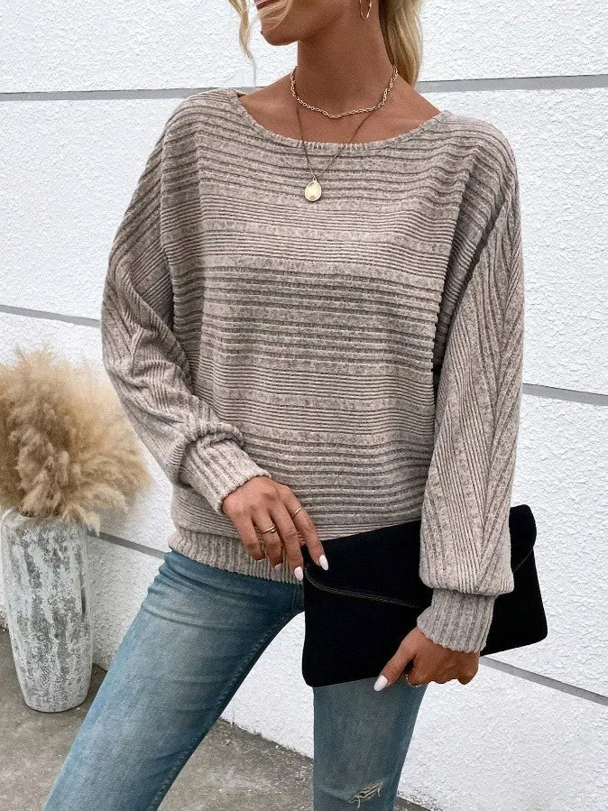 Women's Long Sleeve Round Neck Solid Color Loose Fit Knit Patchwork T Shirt Winter Women's Clothing Urban Women Sweater Style