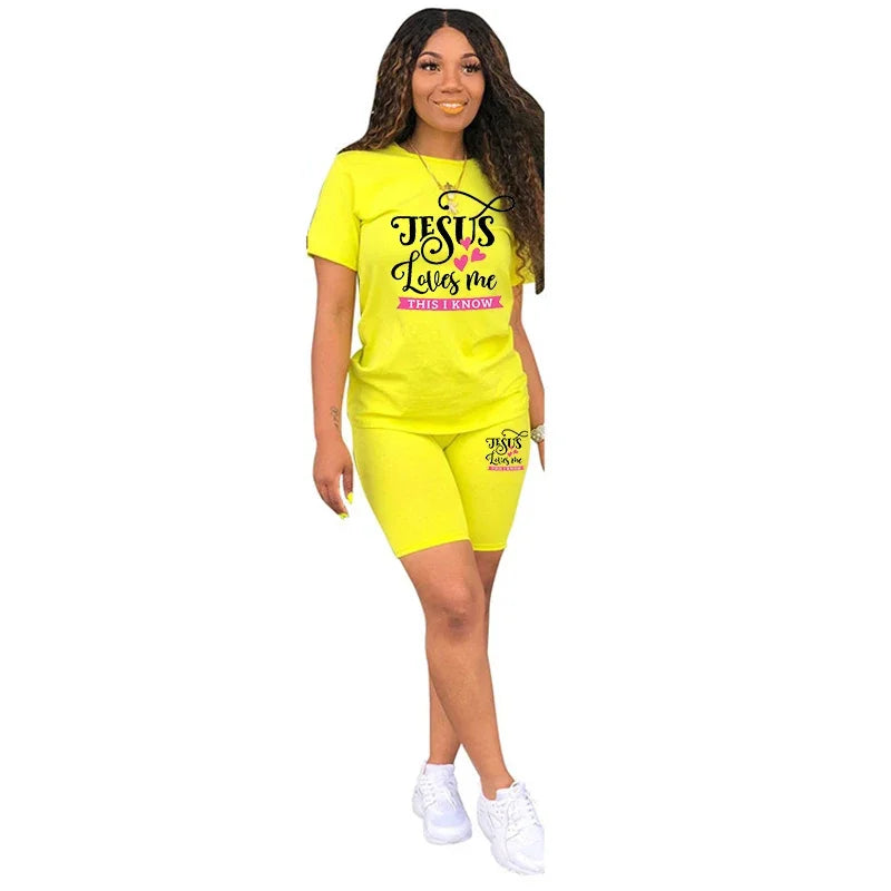 Womens Tracksuit Print Casual T-Shirt+Pencil Shorts 2 Piece Sets Holiday Travel Outfits High Quality Luxury Summer Suit S-3XL
