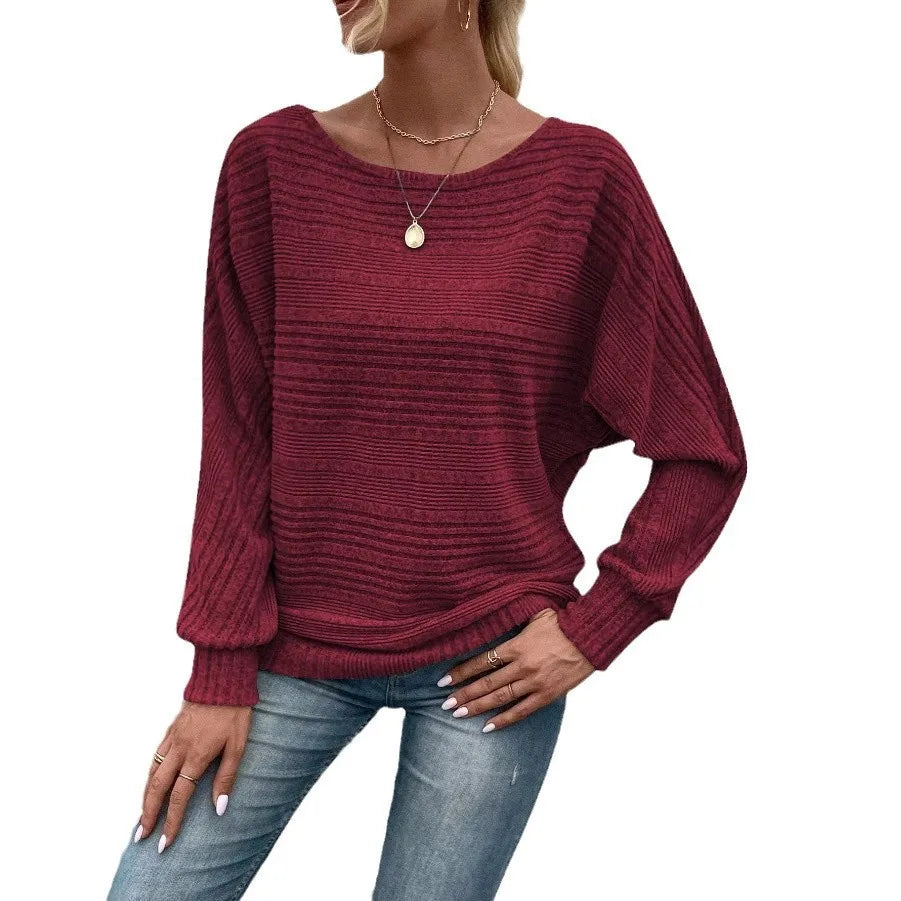 Women's Long Sleeve Round Neck Solid Color Loose Fit Knit Patchwork T Shirt Winter Women's Clothing Urban Women Sweater Style