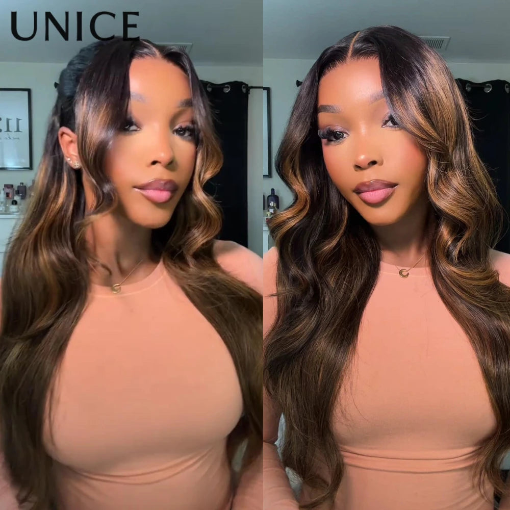 16in-26in 7x5 Pre Cut Lace Balayage Brown Body Wave Glueless Wig