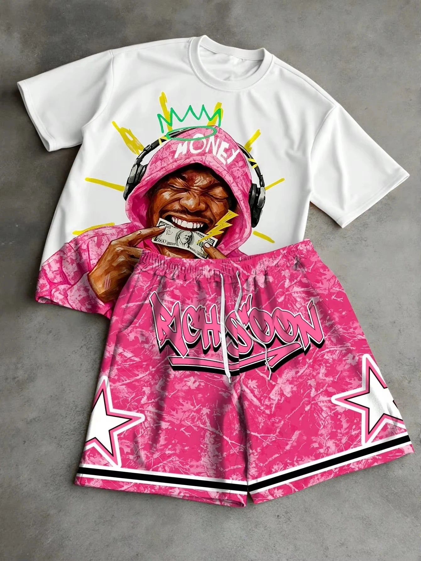 2026 Summer New Men's Short-Sleeved Shorts Set with 3D Pattern Printing - Street Casual Fashion Comfortable and Soft T Shirt