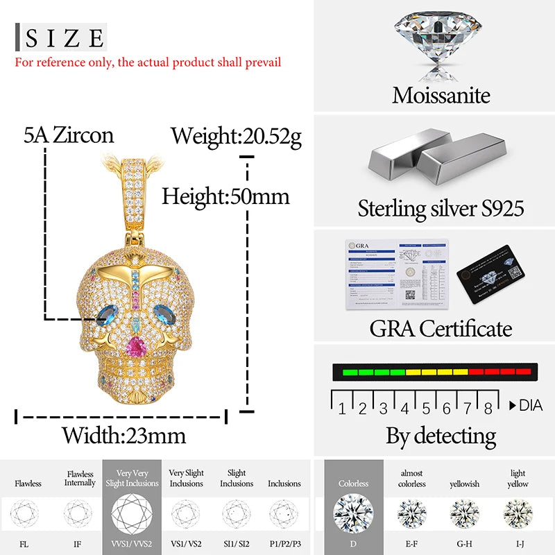 High Quality Skull Pendant Silver 925 Moissanite Iced Out Pendant