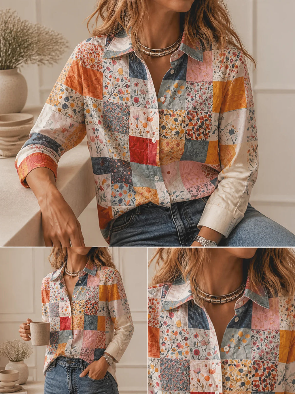 2026Chic Loose Collared Blouse, Ladies Long Sleeve Single Breasted Versatile Weekend Daily Clothes