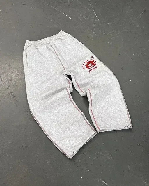 American Letter Patch Retro Double Layer Design Y2K Pants Baggy Sweatpants Men Hip Hop Gothic Elastic Waist Jogging Casual Pants