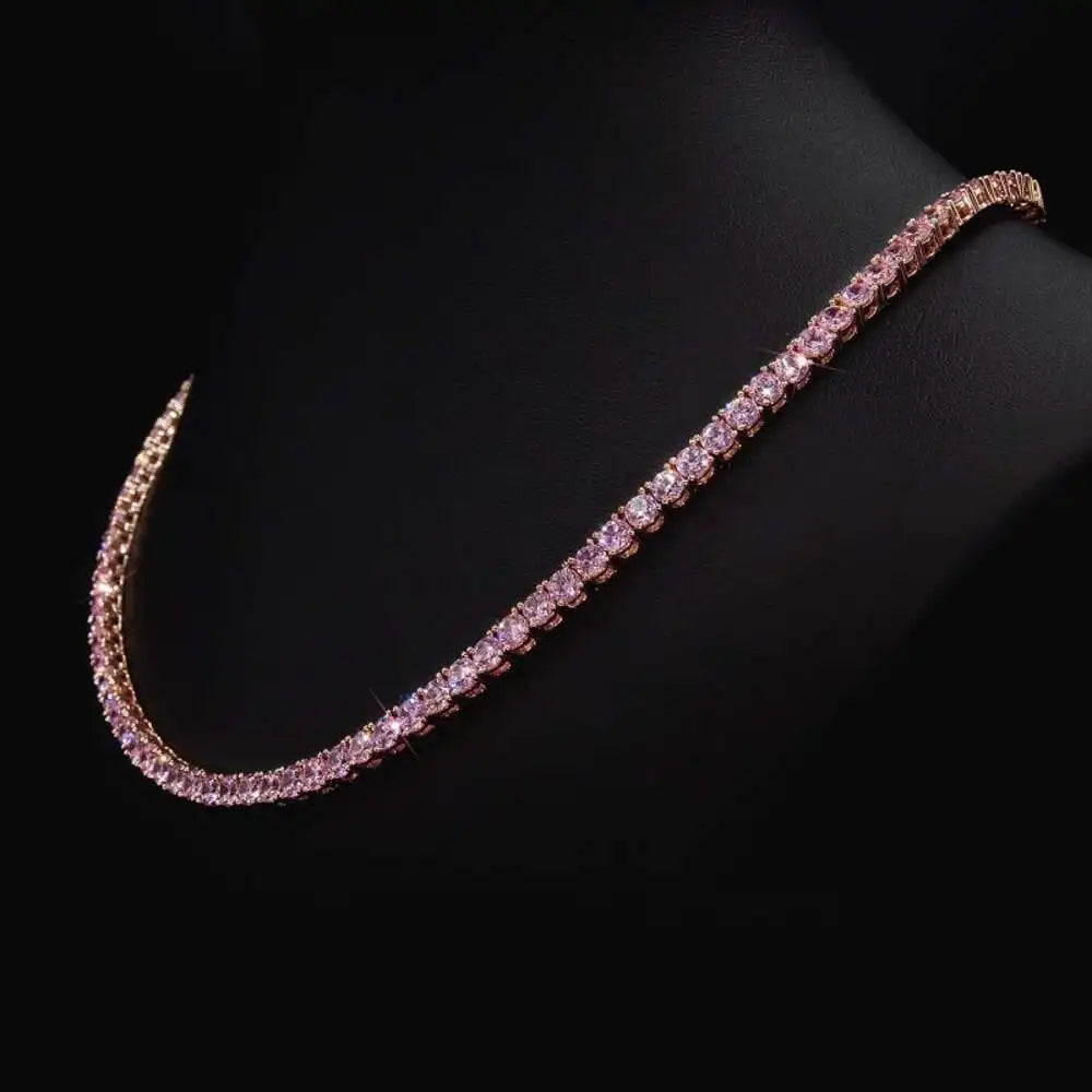 Customized 925 Silver Red/ Blue/ Green/ Black/ Pink Rainbow Diamond Tennis Chain Bracelet Colorful Moissanite Tennis Necklace