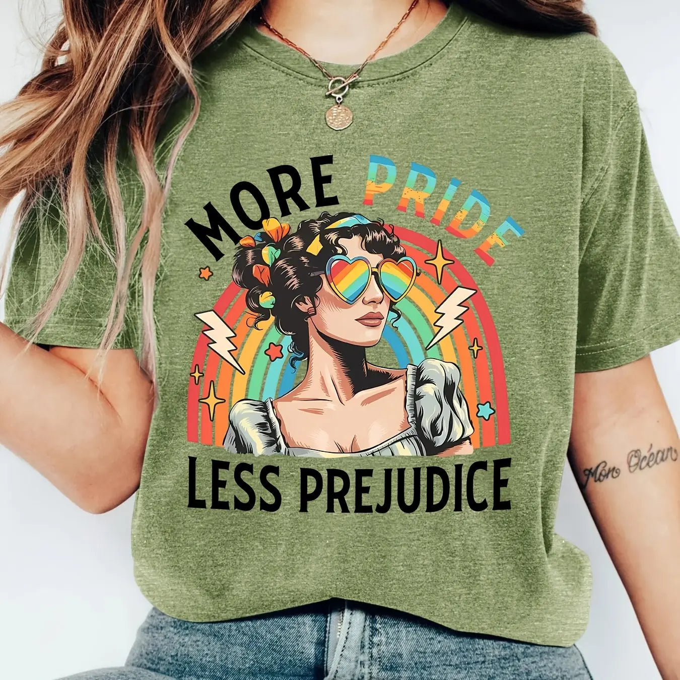 Women Casual Short Sleeve T-Shirt Rainbow Pride Graphic Print Crew Neck Soft Daily Wear Tees