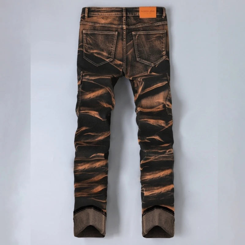 Mens Vintage Fashionable Elastic Pants High Street Straight-leg Trend Casual Male Trousers