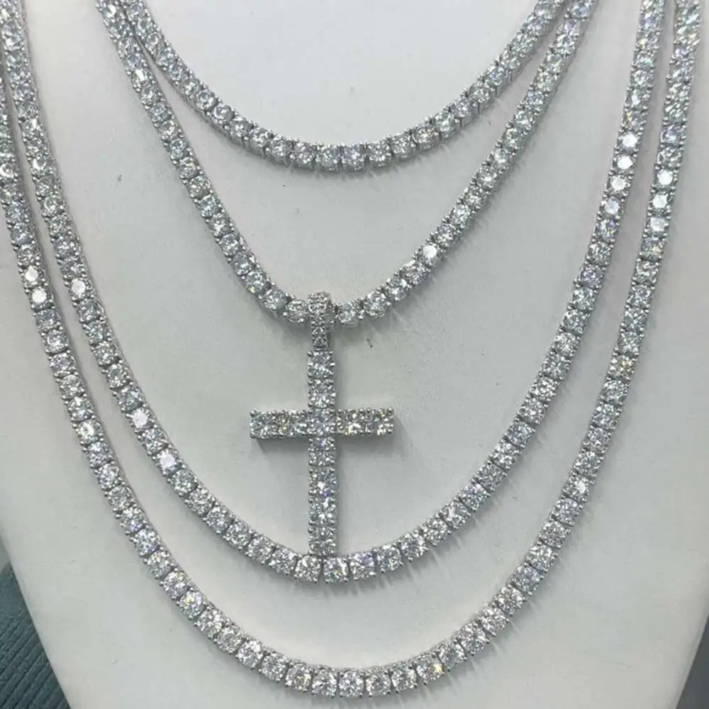 Customized 925 Silver Red/ Blue/ Green/ Black/ Pink Rainbow Diamond Tennis Chain Bracelet Colorful Moissanite Tennis Necklace