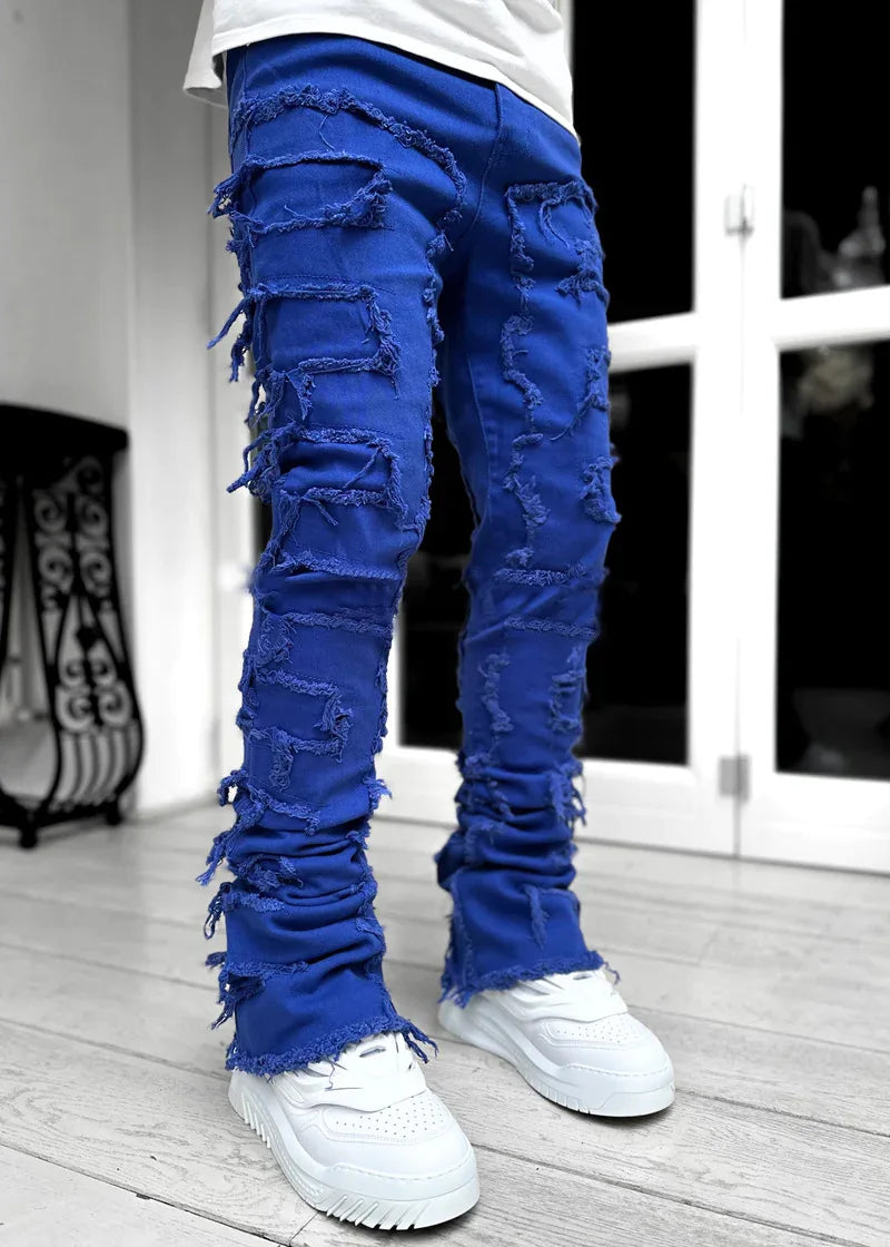 Patchwork Denim Layered Flared Pants