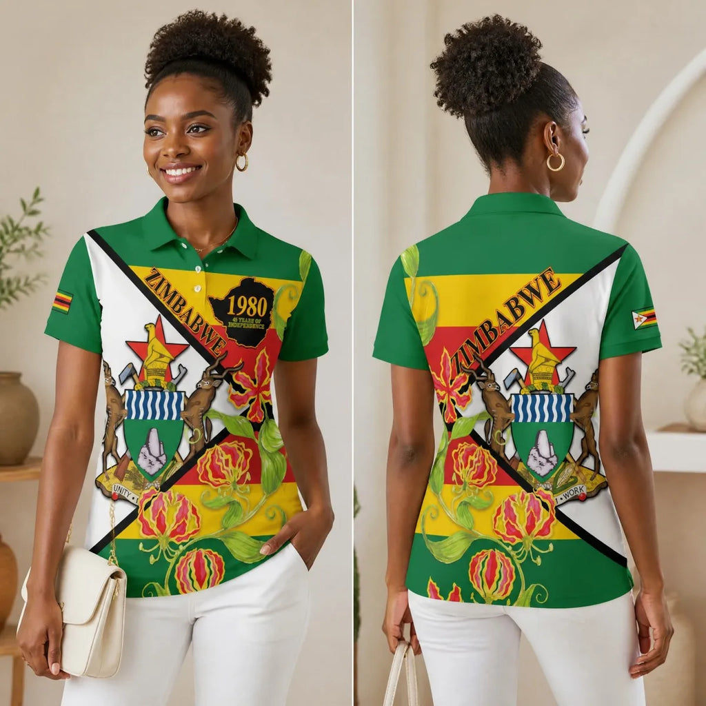 Women Zimbabwe Graphic Print Polo T Shirt Short Sleeve Turn Down Collar Casual Chic Summer Fashion Streetwear Tee Top