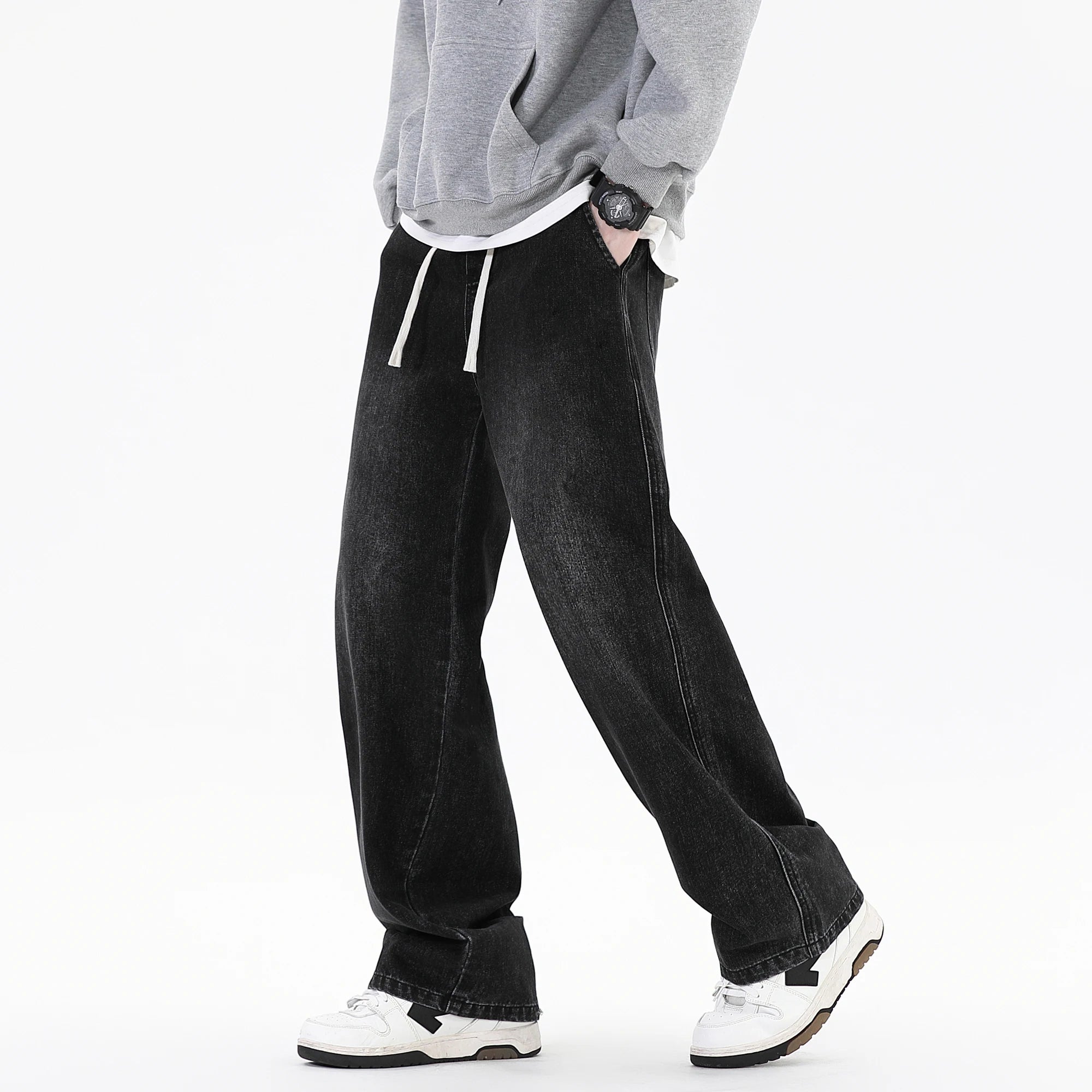 Spring Autumn New Streetwear Loose Jeans Men Korean Style Fashion Loose Straight Wide Leg Pants Men's Brand Clothing S-3XL