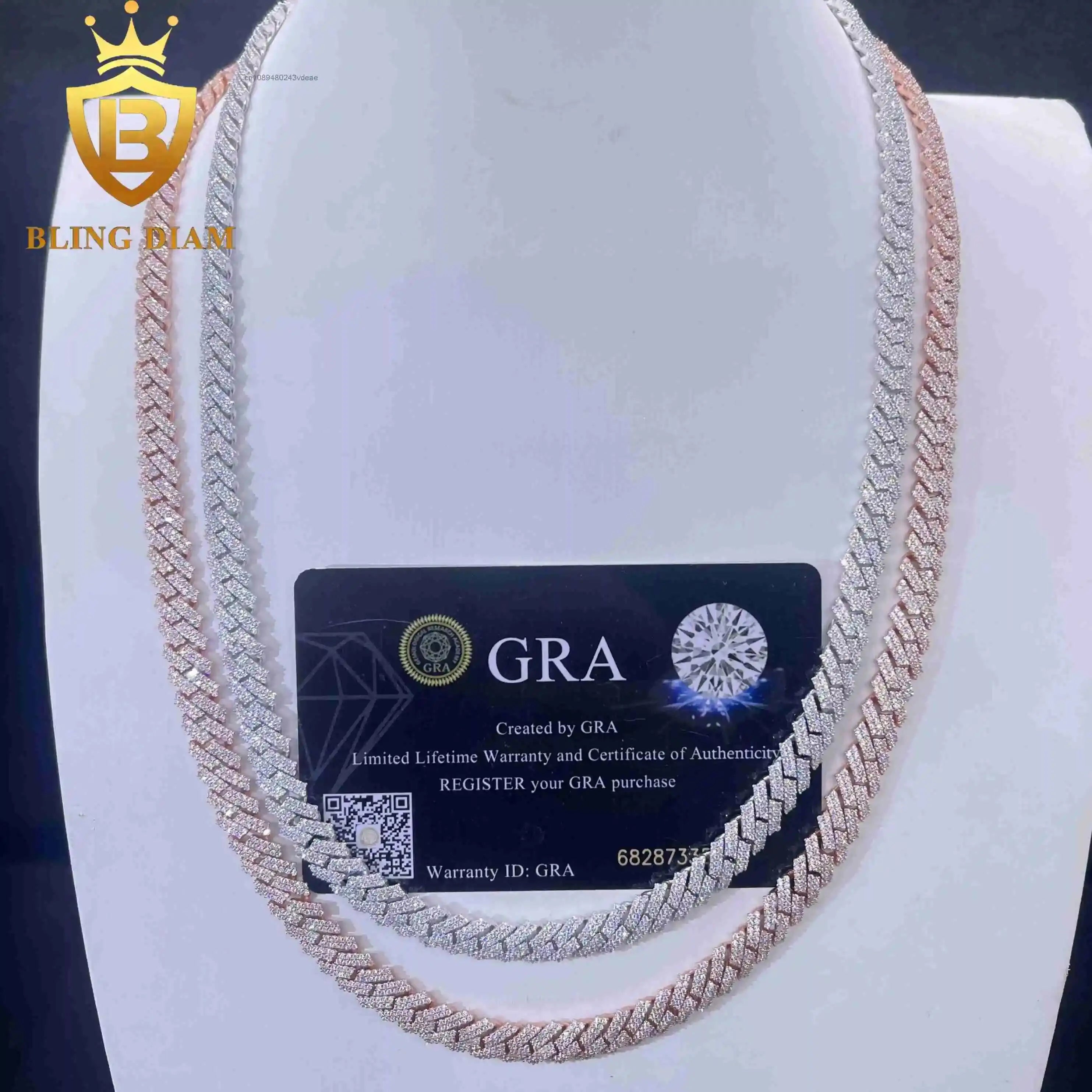 8mm  2 Rows Moissanite Miami Rose Gold Cuban Link Chain 925 Sterling Silver Necklace
