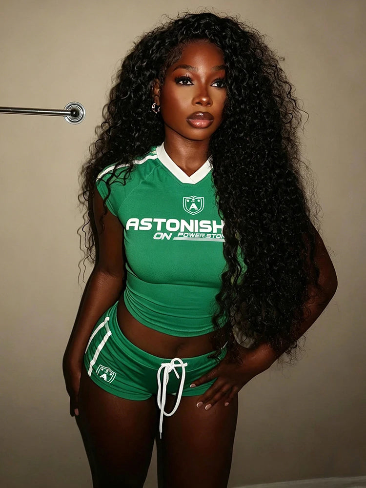 Casual Sporty 2 Piece Set Woman Summer Trend Letter Print V-Neck Tank Tops+Drawstring Shorts Daily Simple Tracksuits