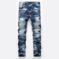Men's New Style High Street Motorcycle Fashion Stretch Slim Straight Denim Trousers Male