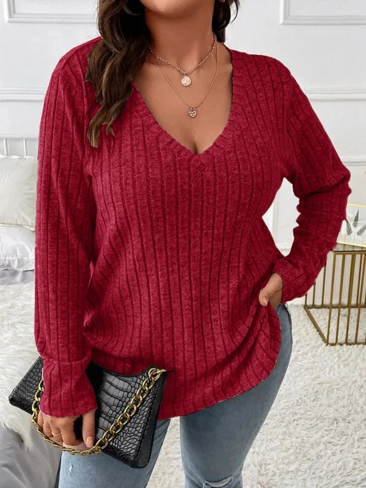 Women's Long-Sleeve V-Neck Sweater, Loose-Fit Knit Top