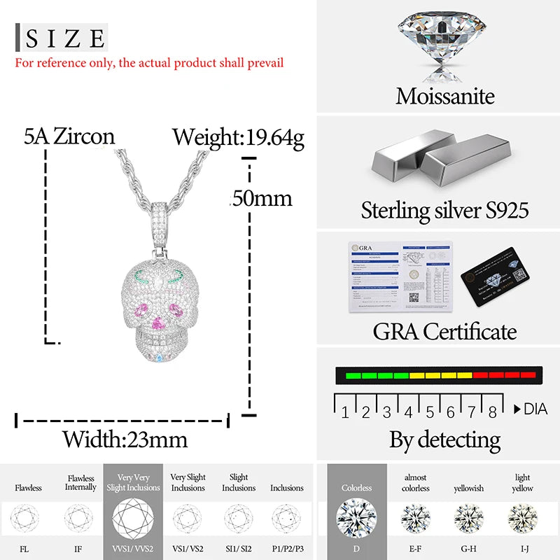High Quality Skull Pendant Silver 925 Moissanite Iced Out Pendant